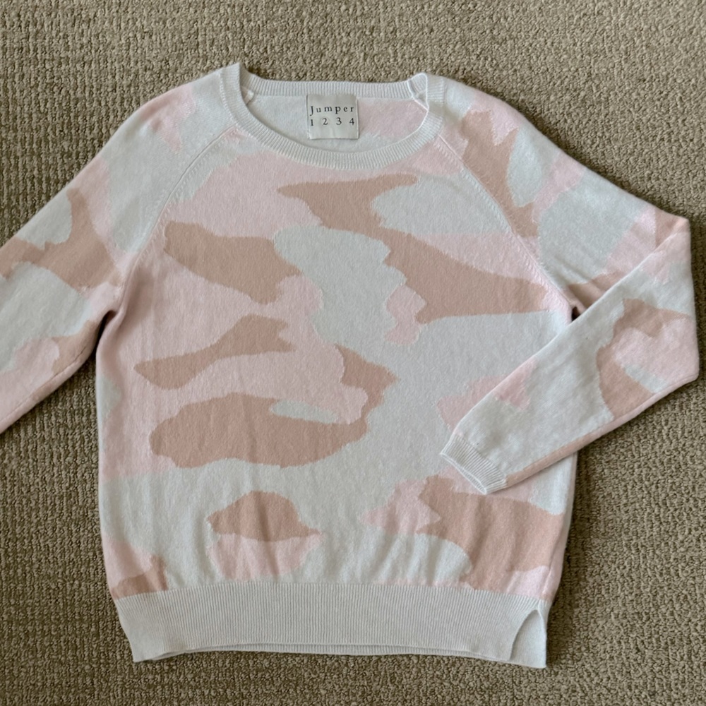 Jumper 1234 Intarsia 100% Cashmere Sweater size Small Neutral, Blush and Peach